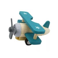 Drevená mini hračka lietadlo zotrvačník modré